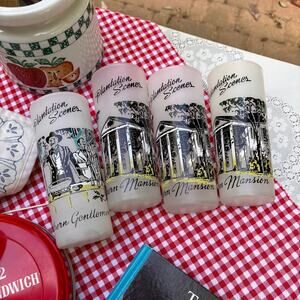 Vintage Libbey Plantation Scenes Set of 4 Frosted Glasses Cups Drinkware